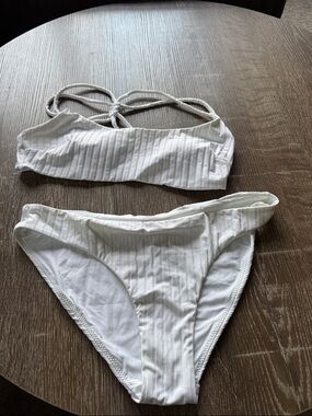 Women’s White Ribbed Bikini Set - Swim Top & Bottom